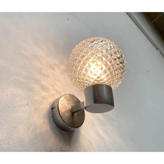 Vintage Space Age Glass and Metal Wall Lamp Sconce, 1970s, Set of 2 For Sale - Image 8 of 18