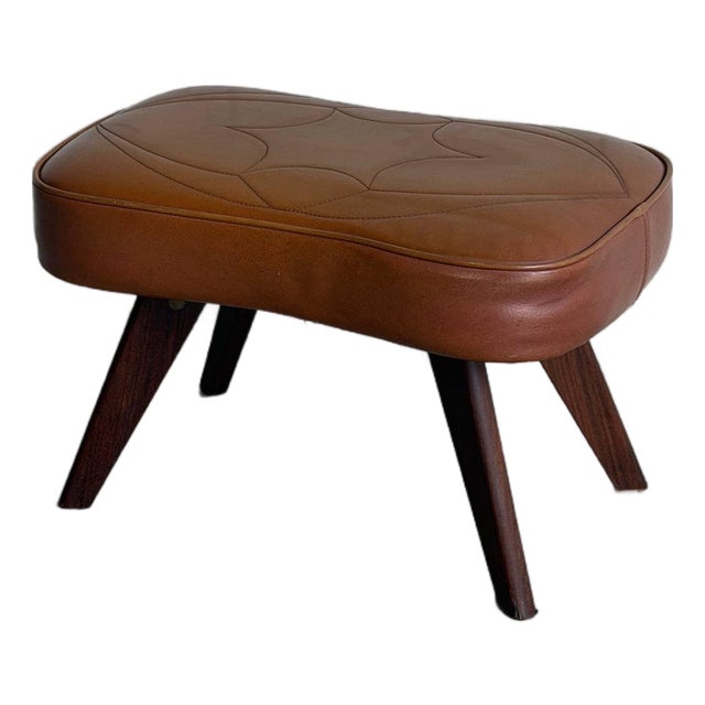 Vintage Scandinavian Mid Century Leather Footstool Ottoman For Sale