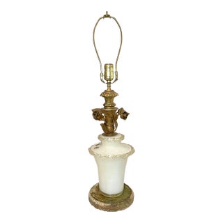 Antique Italian Murano Venetian Gilt Wood Hand Blown Flek Glass Iron Table Lamp For Sale