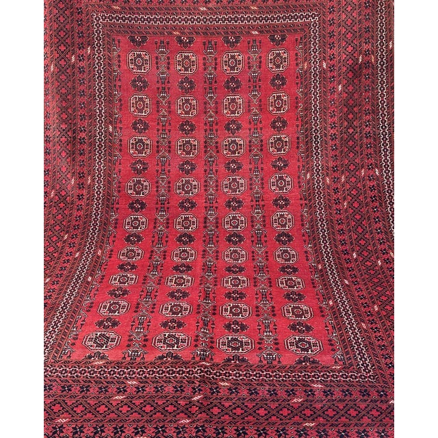 Afghan Turkmen Tekke Bokhara Hand-Knotted Wool Rug, Red Gul, 9'2" X 6'6" For Sale - Image 13 of 13