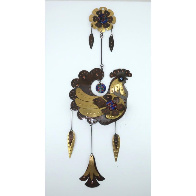 Cesar Vasquez Copper, Brass & Enamel Chicken Sculpture Wall Hanging, 1970’s For Sale - Image 9 of 10