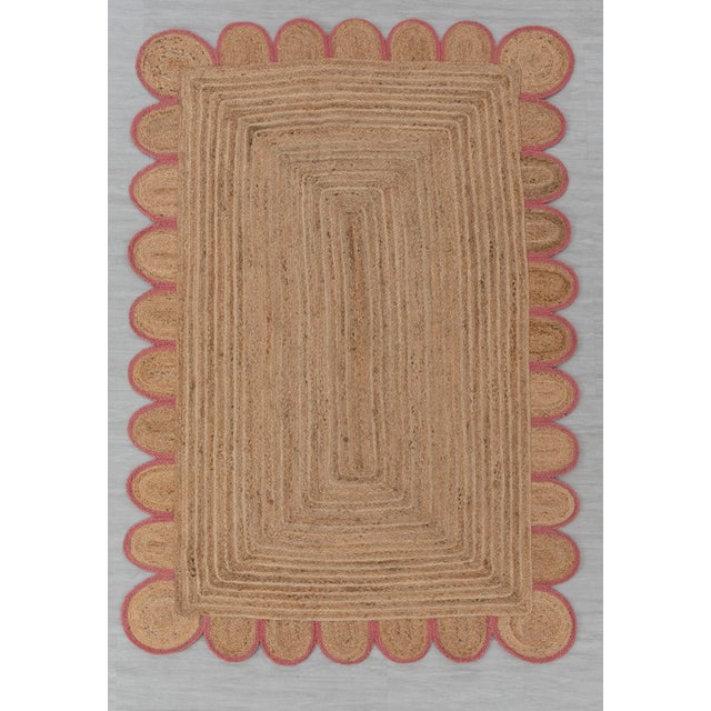 Pink Scallop Edge Trim Jute Rug 5x7 Ft. For Sale - Image 11 of 11