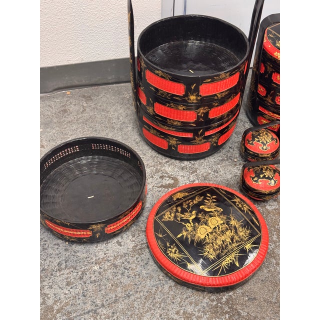 Chinoiserie Lacquered Wedding Basket Carriers, Set of Seven For Sale - Image 9 of 12