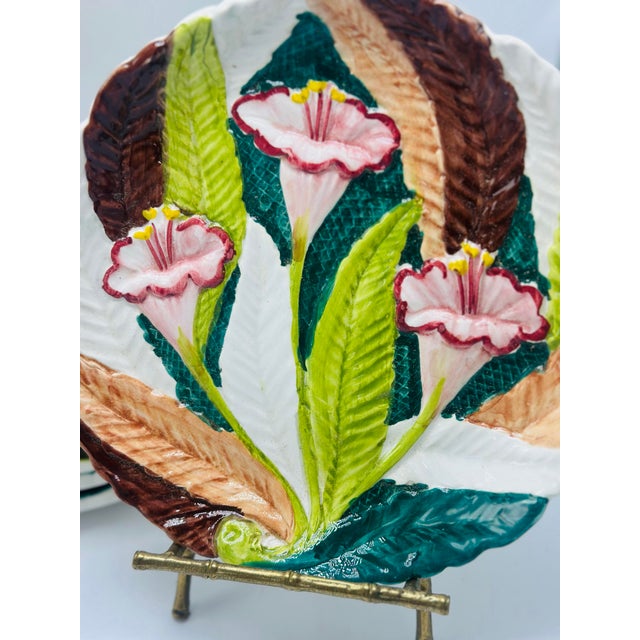 This is a charming set of vintage Italian majolica salad or dessert plates, beautifully hand-decorated with raised...
