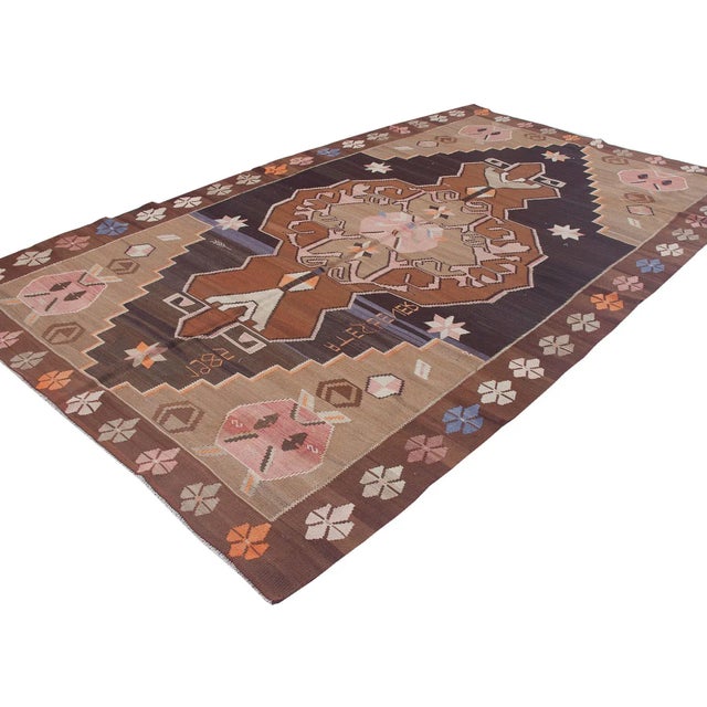 Decorative Vintage Large Turkish Kilim Rug For Sale - Image 4 of 6