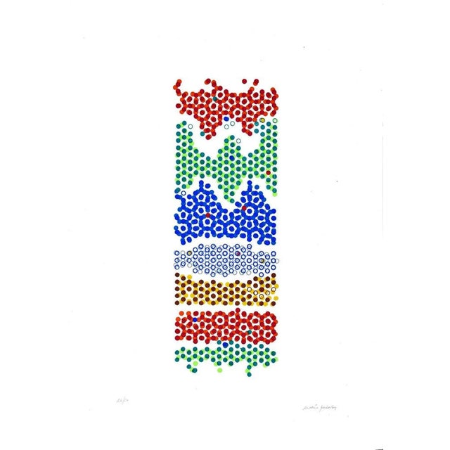 Abstract Totem is an original colored lithograph realized by Mario Padovan in the 1970s. Hand-signed in pencil on the...