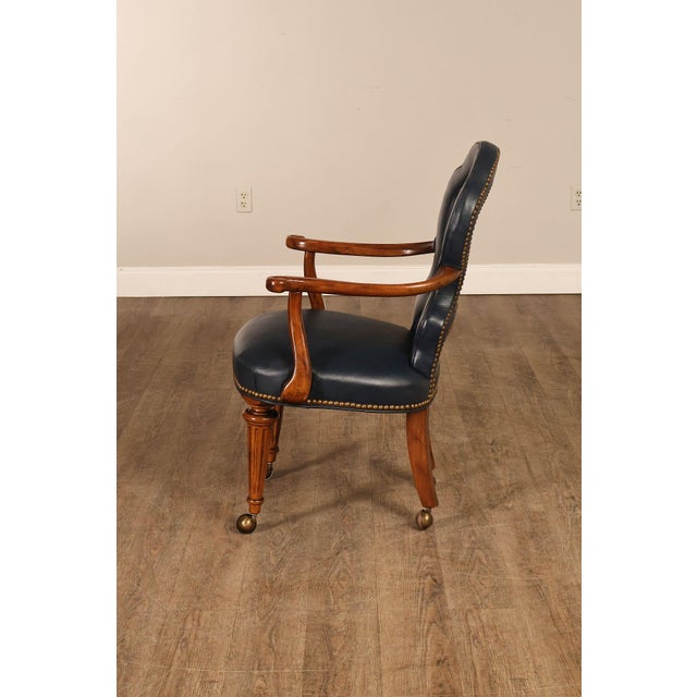 Century Furniture Regency Style Set Of Four Leather Upholstered Rolling Armchairs For Sale - Image 17 of 18