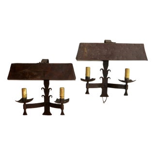 Mid-Century Modern Brutalist Patinated Iron Wall Lights, 1960s, Set of 2 For Sale