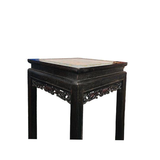 Black Square Golden Chinese Engravement Tall Plant Stand Pedestal Table For Sale - Image 10 of 11