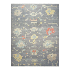 21st Century Turkish Oushak 12X16 Grey, Ivory, Orange & Slate Blue Handmade Area Rug #1144179