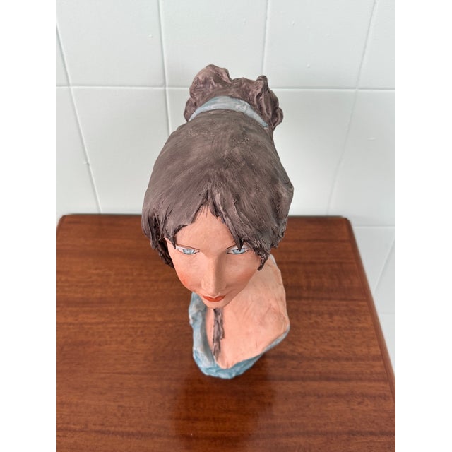 Blue Italian Handcrafted and Signed Female Bust in Ceramic For Sale - Image 8 of 13