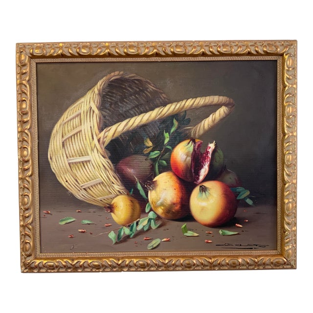 20th Century Still Life of Basket and Fruits For Sale