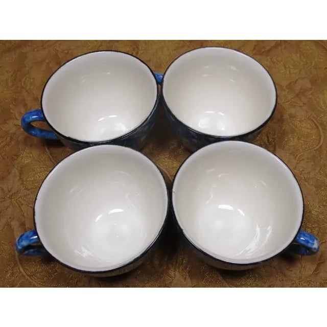 Royal Copenhagen Vintage Royal Copenhagen/Cumberland Usa Blue Spongeware 4 Cups & 4 Saucers- For Sale - Image 4 of 6
