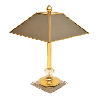 Large Vintage Italian Brass, Glass, and Steel Table Lamp, 1970s For Sale