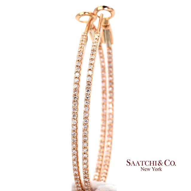 White 18k (750) Rose Gold Natural Diamond Hoop Earrings For Sale - Image 8 of 10