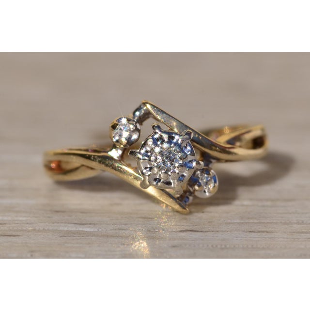 Contemporary The Renabie: Ladies Vintage Yellow Gold Bypass Diamond Engagement Ring For Sale - Image 3 of 10