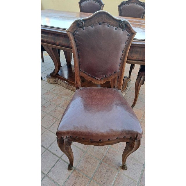 Piedmontese Table with Chairs in Walnut, 1890s, Set of 7 For Sale - Image 3 of 9