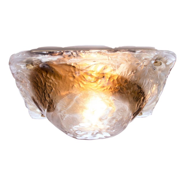 Amber Murano Glass & Brass Flush Mount in the style of Venini, Italy, 1960s For Sale