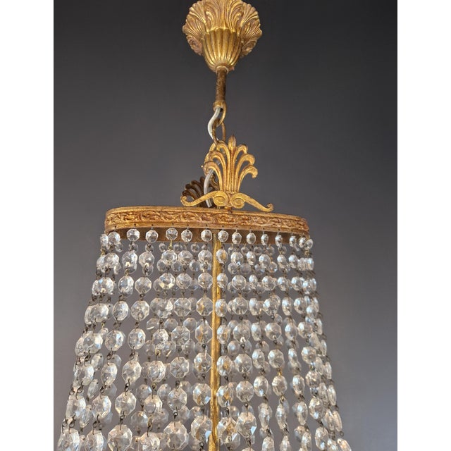Metal Oval Antique Empire Revival Brass Crystal Chandelier Neoclassical Crystal Basket For Sale - Image 7 of 11