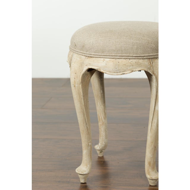 Mid-Century Modern Pair of French Midcentury Walnut Stools with Cabriole Legs and New Upholstery For Sale - Image 3 of 12