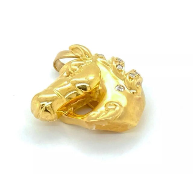 18k Yellow Diamond Gold Horse Head Pendant For Sale - Image 4 of 7
