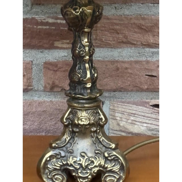 1960s Vintage Empire Table Lamp in Brass with Fabric Shade, 1960s For Sale - Image 5 of 11