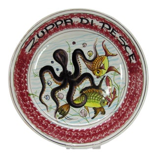 14" Vintage Capri Italy Sea Ocean Life Octopus Fish Wall Display Great Serving Bowl For Sale