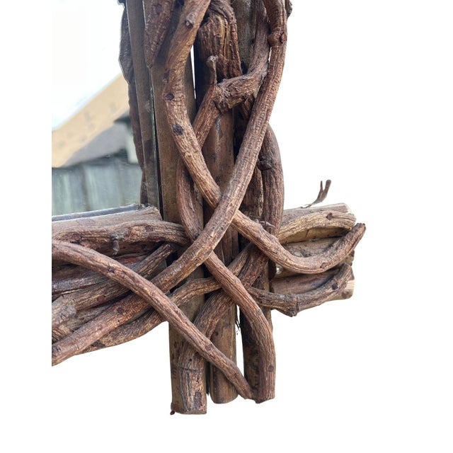 Vintage Rustic Woven Branch & Twig Wall Mirror For Sale - Image 6 of 11