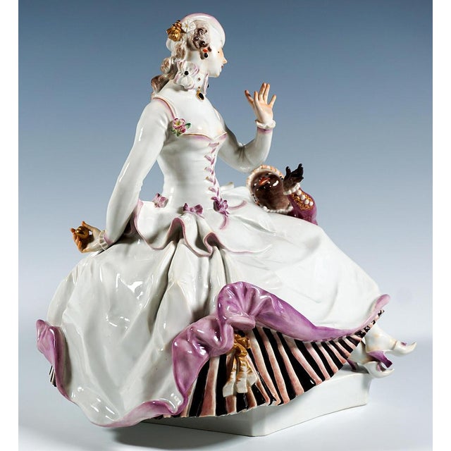Ceramic Large Crinoline Lady Playing with Child Figurine by Paul Scheurich for Meissen, 1956 For Sale - Image 7 of 12