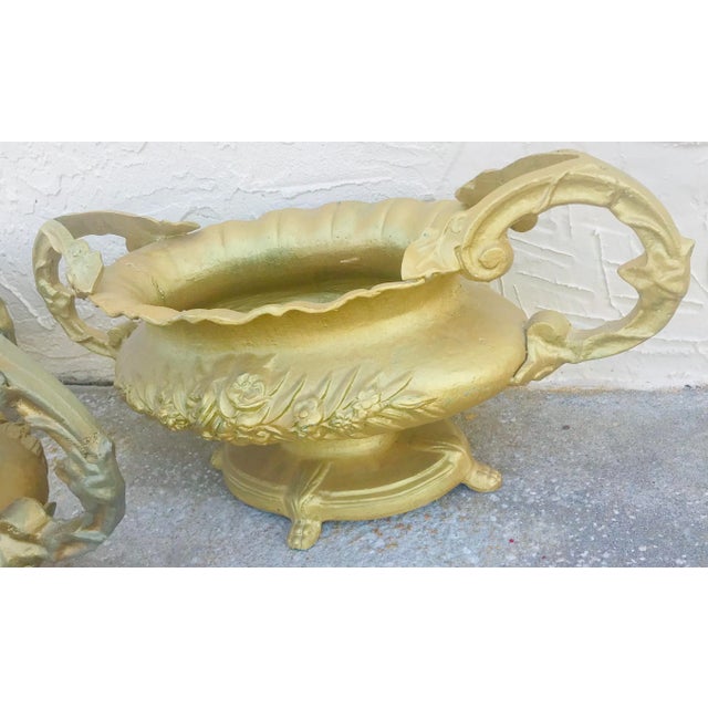 Gold Heavy Metal Planters With Handles - Set of 3 For Sale - Image 4 of 11