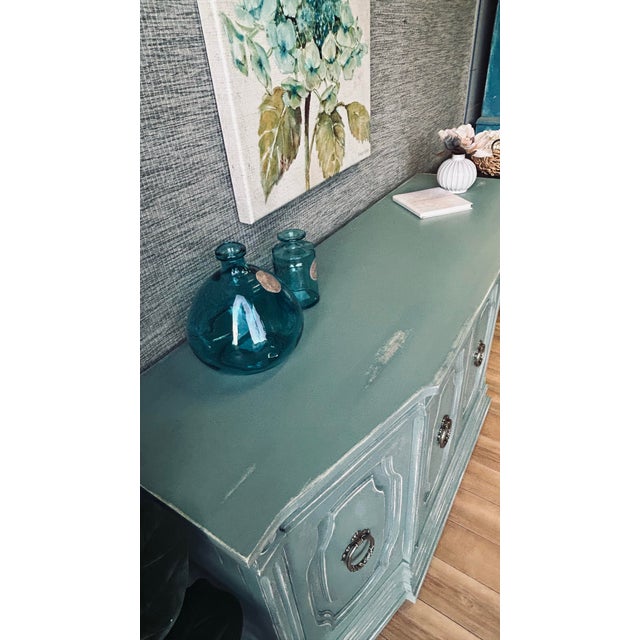 Vintage French Provincial Style Hand-Painted Sideboard With Embossed Drawers For Sale - Image 6 of 12