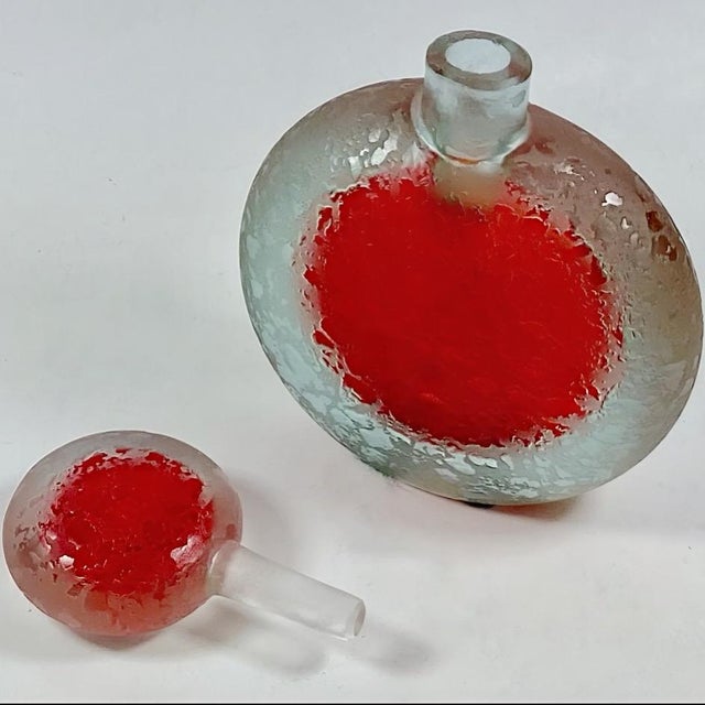 Mid-Century Modern Vintage v. Nason & C. Murano Corroso Art Glass Red Flask Bottle & Stopper, 1960s For Sale - Image 3 of 9