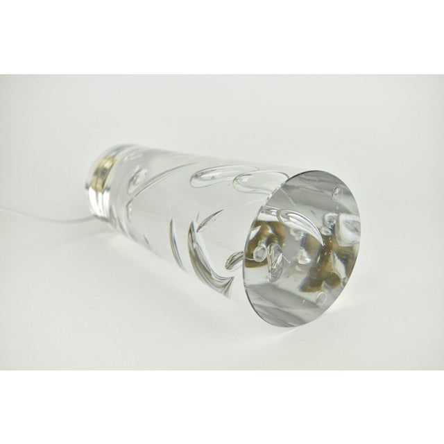 Vintage Mid Century Modern Kosta Boda Table Lamp Solid Crystal Bubble Glass | Scandinavian Accent Light Clear Minimalist Black Cilinder Buffet 1960 For Sale - Image 9 of 9