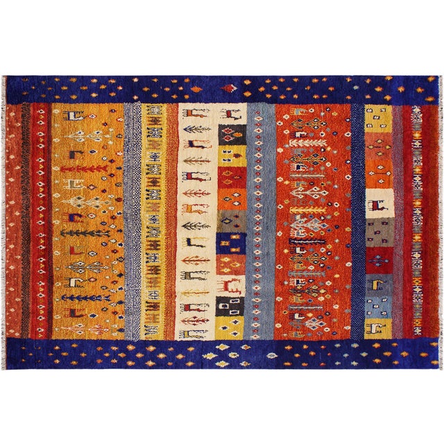 Moroccan Tribal Rust/Blue Wool Rug - 8'9'' X 12'4'' For Sale - Image 9 of 10