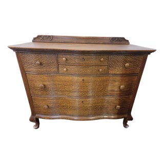 Antique Victorian Solid Tiger Oak Quater Sawn Mission Dresser Chest of Drawers 1880-1918 For Sale