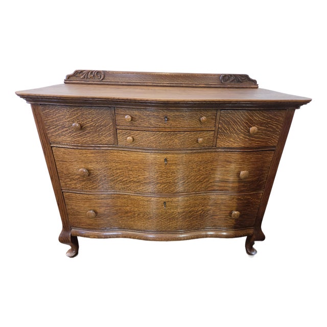 Antique Victorian Solid Tiger Oak Quater Sawn Mission Dresser Chest of Drawers 1880-1918 For Sale