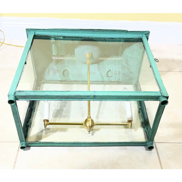 One of a Kind Hand-Painted Turquoise Hanging Lantern Steel & Solid Brass For Sale - Image 15 of 18