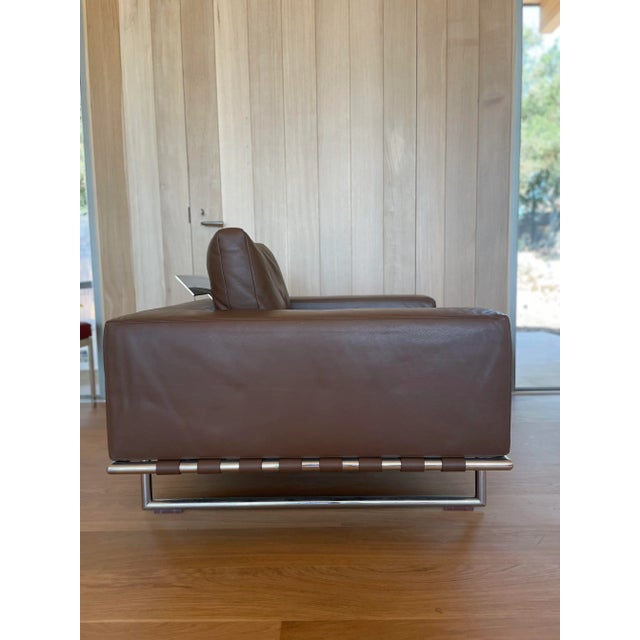 Metal Mid- Century Modern Style Dark Brown Leather Armchair For Sale - Image 7 of 8
