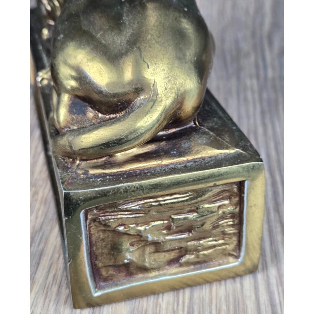 Vintage a & M Leatherlines, New York Brass Sleeping Lion Bookends For Sale - Image 11 of 11