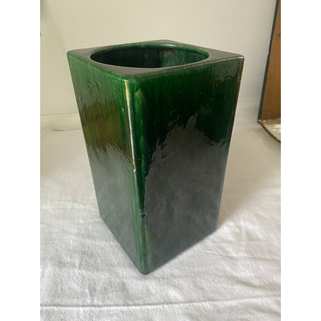 Ceramic Vintage Chinese Green Glazed Square Vase For Sale - Image 7 of 7