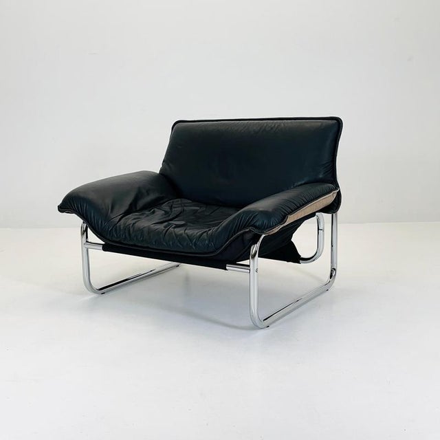 Black Mid-Century Modern Tublar Frame Chair in Black Leather by Johan Bertil Häggström for Ikea, 1970s For Sale - Image 8 of 16
