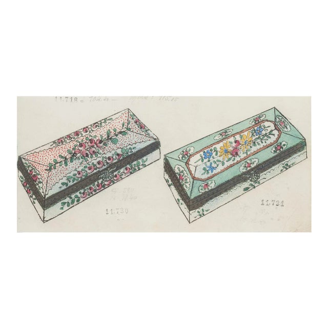 Unknown - Porcelain Boxe - Original China ink and Watercolor - 1890s For Sale