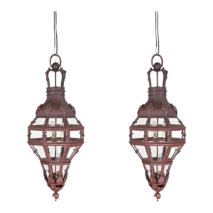 Pair of Large 19th/20th Century French Louis XVI Style Patinated Hand Wrought Lanterns