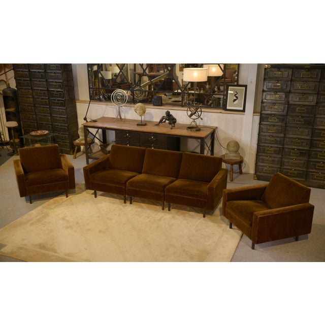 Brown Velvet Sofa and Chairs, 1960s, Set of 3 For Sale - Image 17 of 17