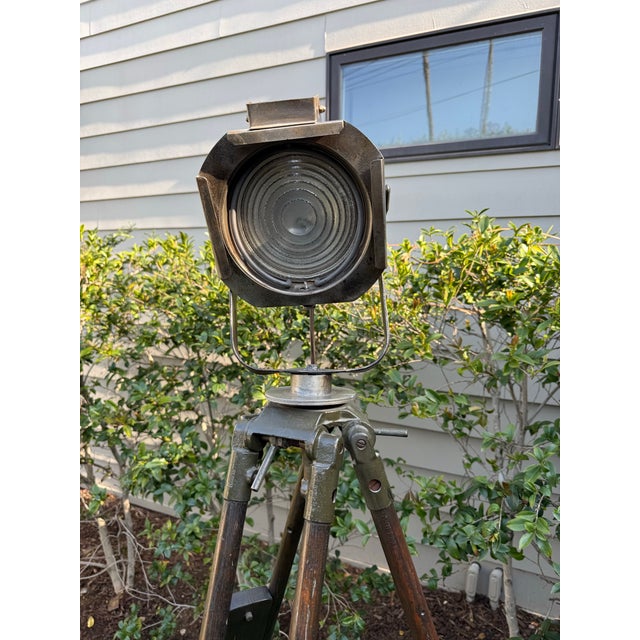 Vintage Industrial Military Tripod Spotlight Floor Lamp For Sale In Los Angeles - Image 6 of 9