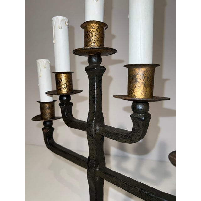 1940s Pair of 5-arm wrought iron candelabras For Sale - Image 9 of 12