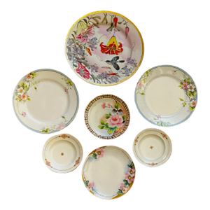 Mid‑Century Pink Floral Hand‑Painted Wall Plates - Set of 7