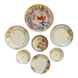 Vintage Floral Hand‑Painted Wall Plate Collection / Grouping - Set of 7 For Sale
