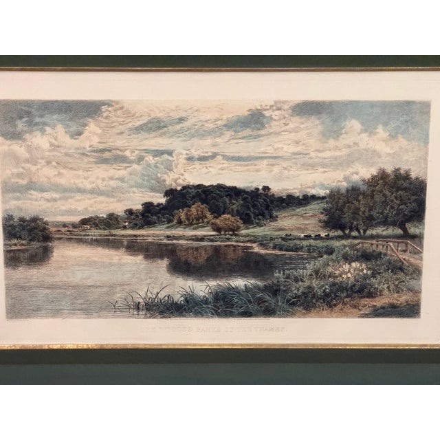 Green Antique Etching 1907 B W Leader “The Wooded Banks of the Thames” Colored Etching by Chauvel For Sale - Image 8 of 11