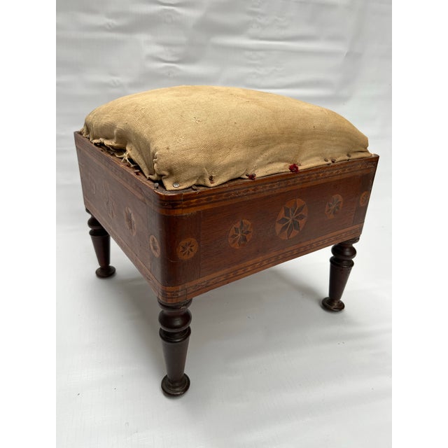 Antique Pinwheel Inlaid Footstool For Sale - Image 6 of 10